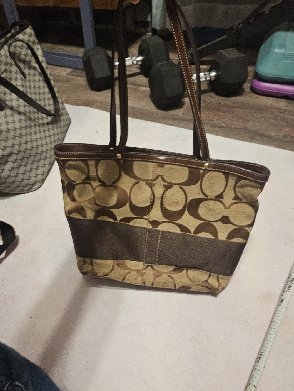 Coach Brown Signature Canvas Tote with Dark Brown Trim